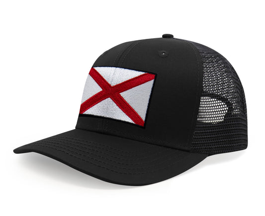 International Tie Premium Alabama Flag Hat for Men and Women - Snapback Trucker Baseball Cap (All Black)