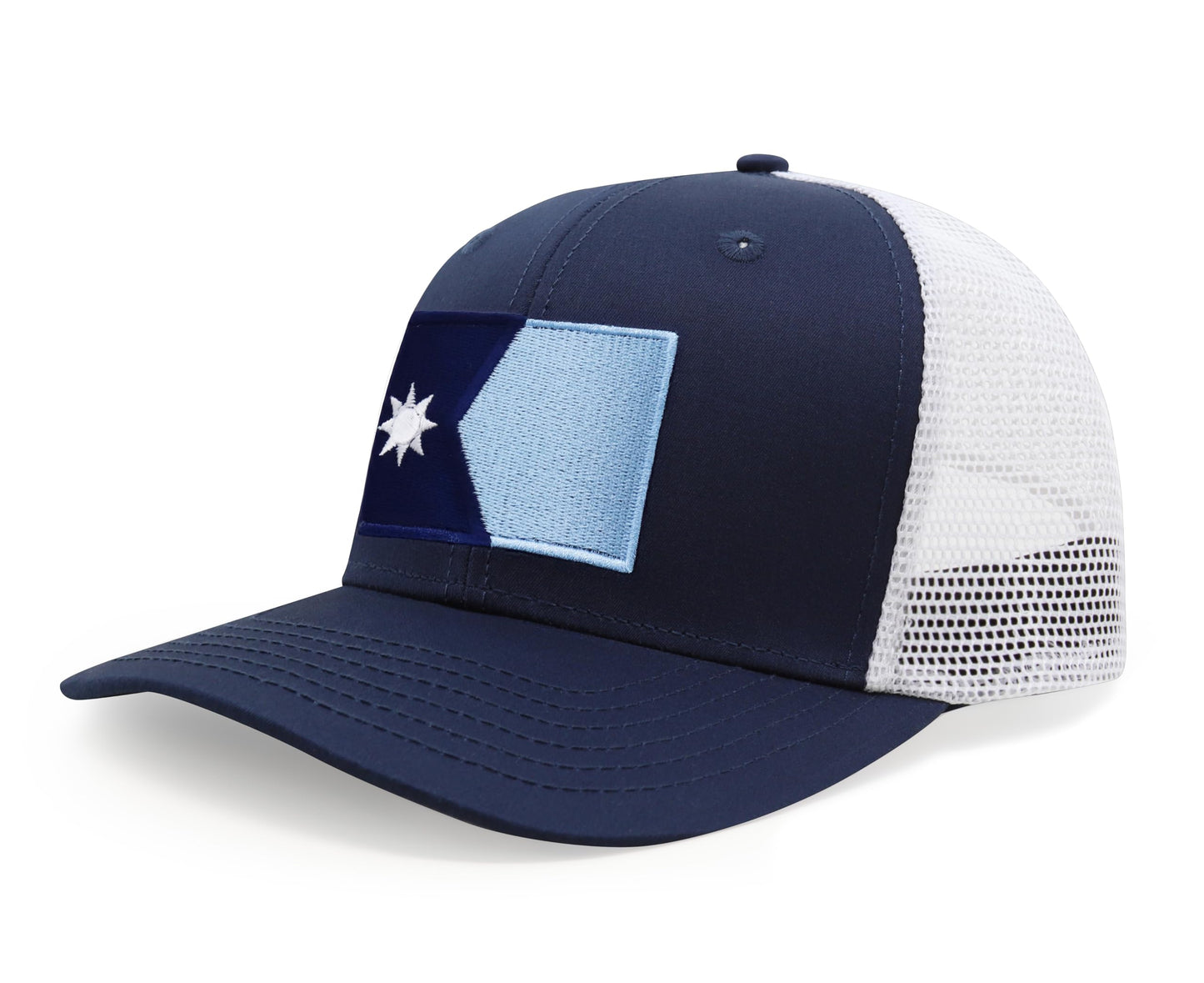 International Tie Premium Minnesota State Flag Hat for Men and Women - Snapback Trucker Baseball Cap (Navy White)