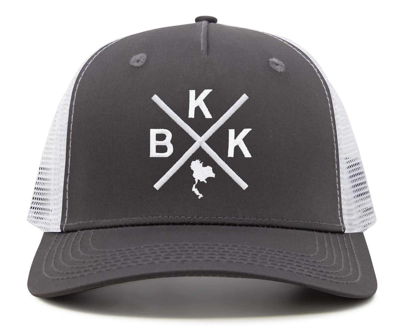 International Tie Bangkok BKK Hat for Men and Women - Snapback Trucker Baseball Cap (Grey/White)