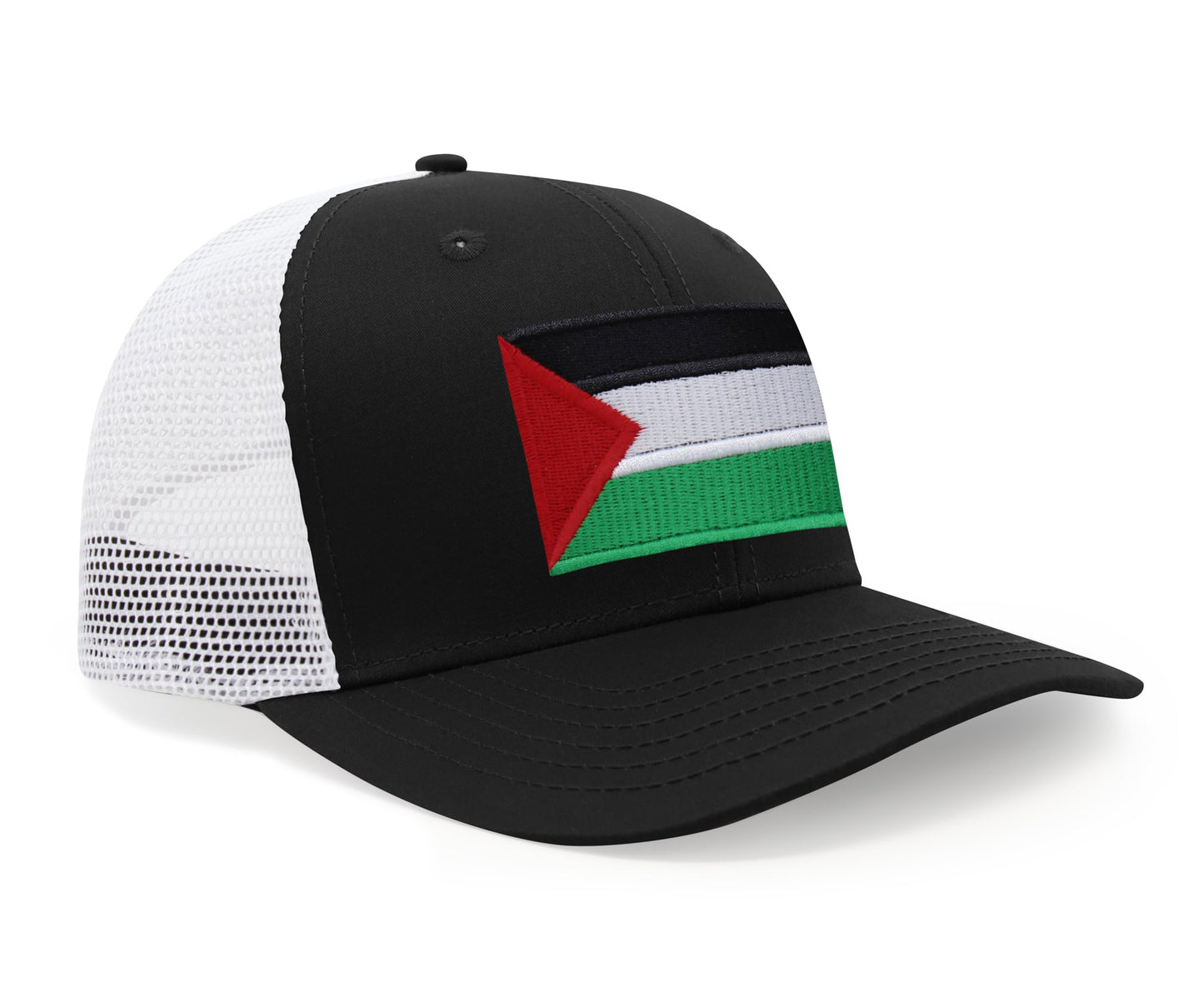 International Tie Palestine Hat for Men and Women - Snapback Trucker Baseball Cap (Black/White)