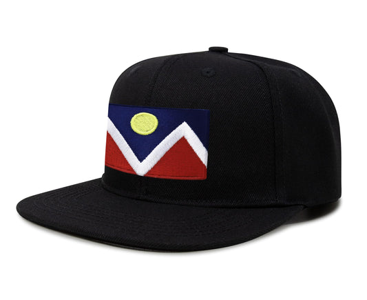 International Tie City Hat for Men and Women, Adjustable Snapback Trucker Baseball Cap with Embroidered Patch (Denver, Black Flatbill)