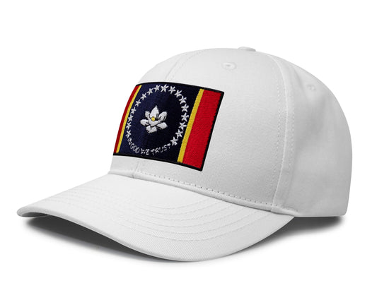 International Tie State Hat for Men and Women, Adjustable Snapback Trucker Baseball Cap with Embroidered Patch (Mississippi, All White) - International Tie