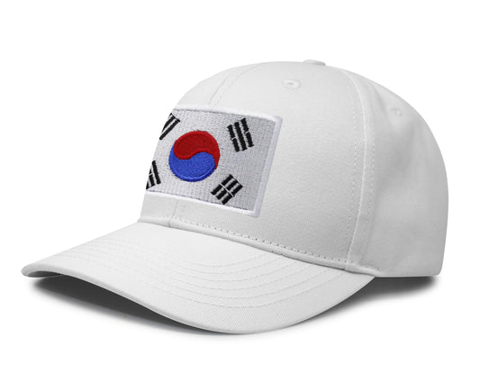International Tie Country Hat for Men and Women, Adjustable Snapback Trucker Baseball Cap with Embroidered Patch (South Korea, All White)