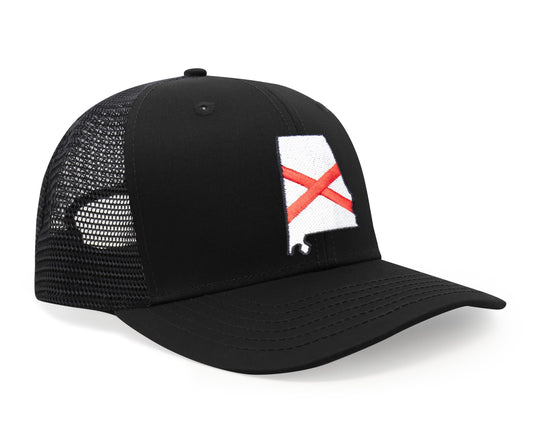 International Tie Stateline Flag Hat for Men and Women - Snapback Trucker Baseball Cap (Alabama, All Black)