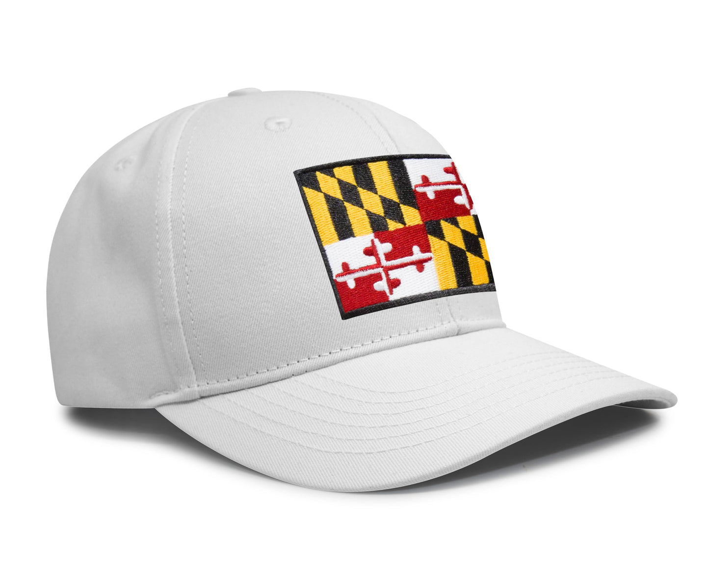 International Tie Maryland Flag Hat for Men - Adjustable Snapback Baseball Trucker Cap (All White)