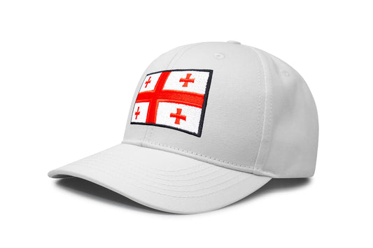 International Tie Country Hat for Men and Women, Adjustable Snapback Trucker Baseball Cap with Embroidered Patch (Georgia, All White) - International Tie