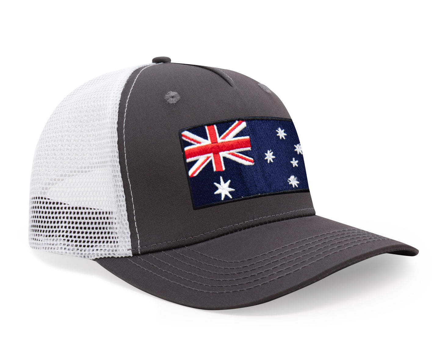 International Tie Premium Australia Flag Hat for Men and Women - Snapback Trucker Baseball Cap (Grey White)