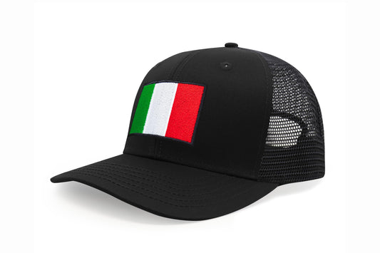 International Tie Country Hat for Men and Women, Adjustable Snapback Trucker Baseball Cap with Embroidered Patch (Italy, All Black)
