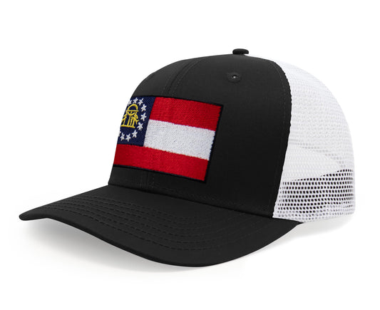 International Tie State Hat for Men and Women, Adjustable Snapback Trucker Baseball Cap with Embroidered Patch (Georgia, Black White) - International Tie