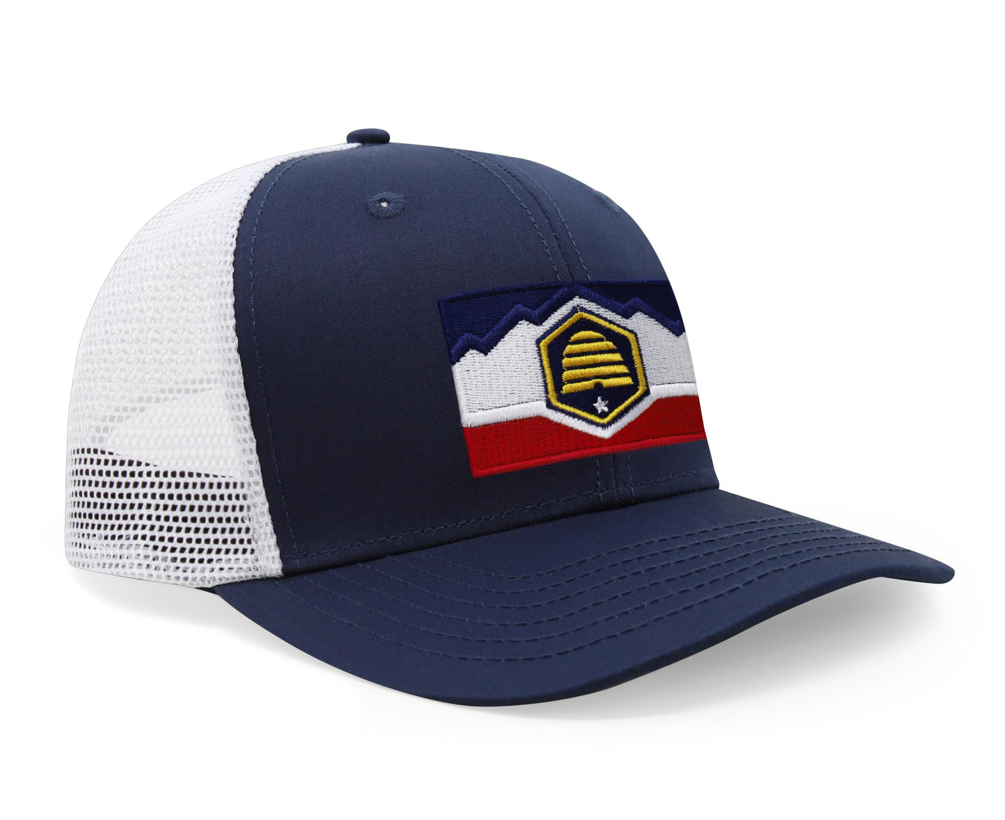 International Tie Premium Utah Flag Hat for Men and Women - Snapback Trucker Baseball Cap (Navy White)