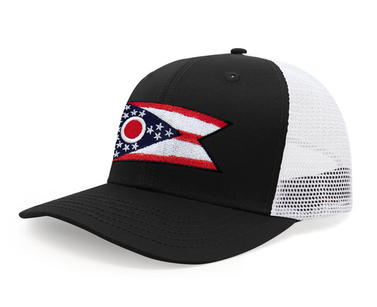 International Tie Premium Ohio - Flag Patch Hat for Men and Women - Snapback Trucker Baseball Cap (Black White)