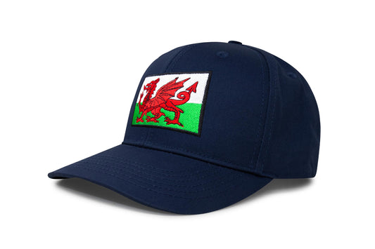 International Tie Country Hat for Men and Women, Adjustable Snapback Trucker Baseball Cap with Embroidered Patch (Wales, All Navy) - International Tie