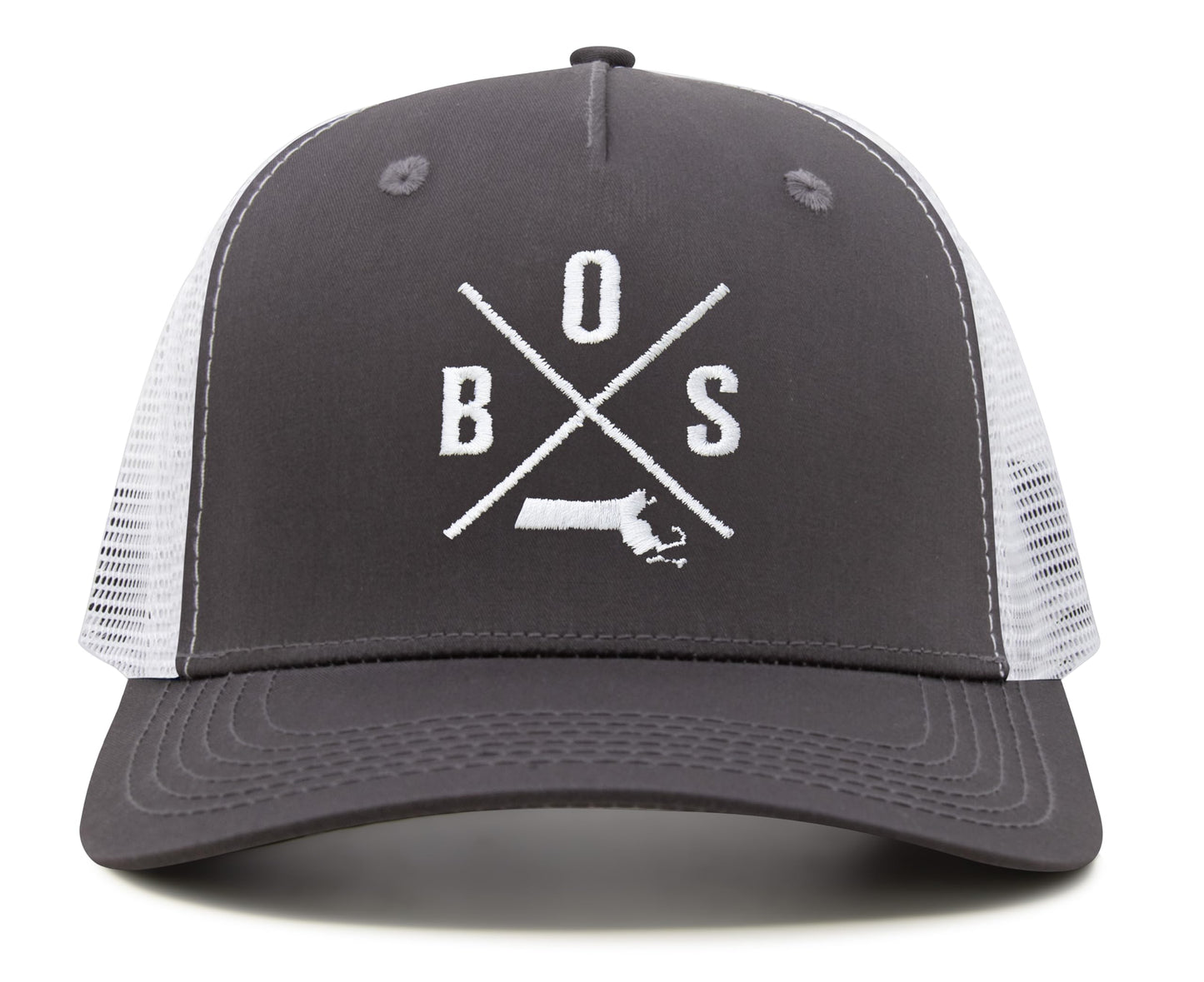 International Tie Premium Boston BOS Hat for Men and Women – Snapback Trucker Baseball Cap (Grey/White)