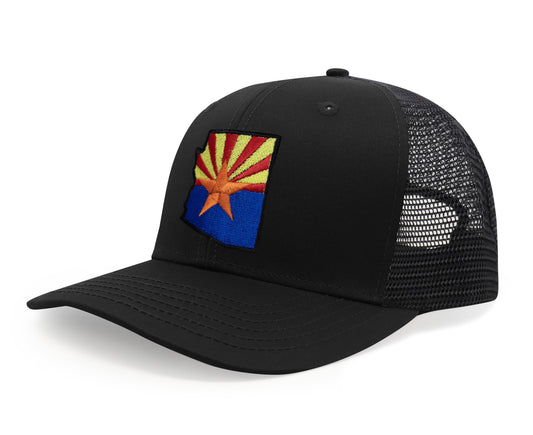 International Tie Stateline Flag Hat for Men and Women - Snapback Trucker Baseball Cap (Arizona, All Black)