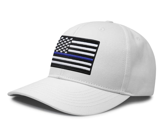 International Tie Thin Blue Line Flag Trucker Hat for Men and Women – Snapback Baseball Cap (All White)