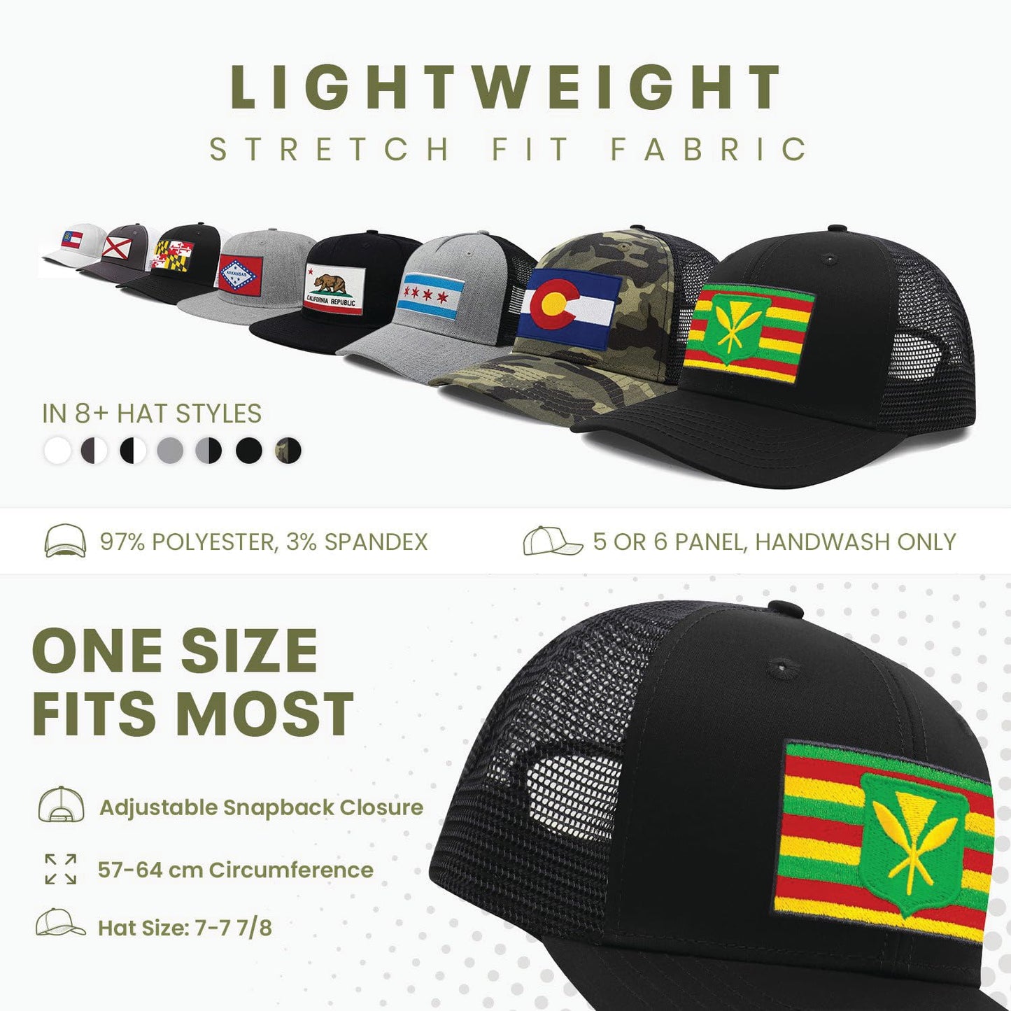 International Tie Kanaka Maoli Hat for Men and Women - Snapback Trucker Baseball Cap (All Black)