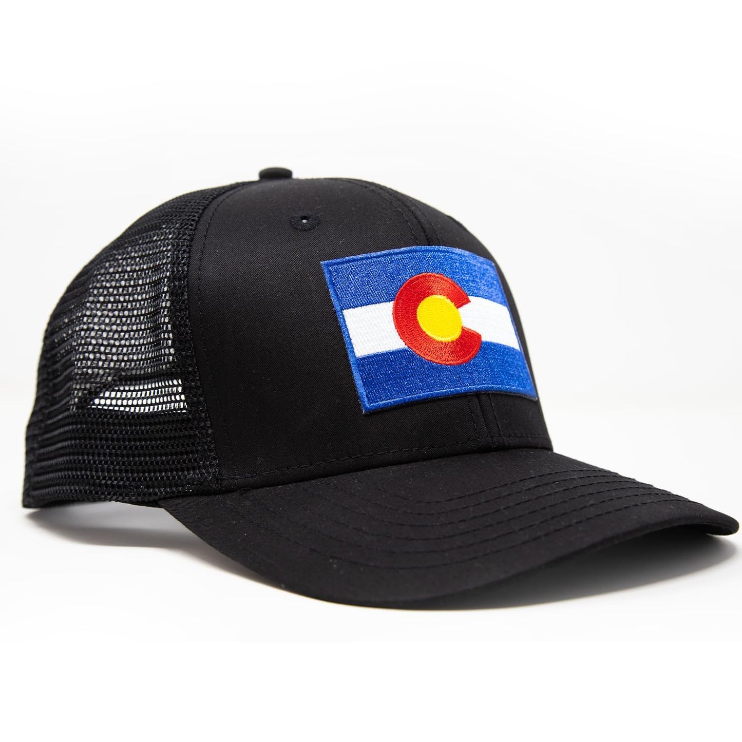International Tie Colorado Hat – Colorado Flag Adjustable One Size Trucker Cap, Baseball, Snapback with an Embroidered Patch (All Black)