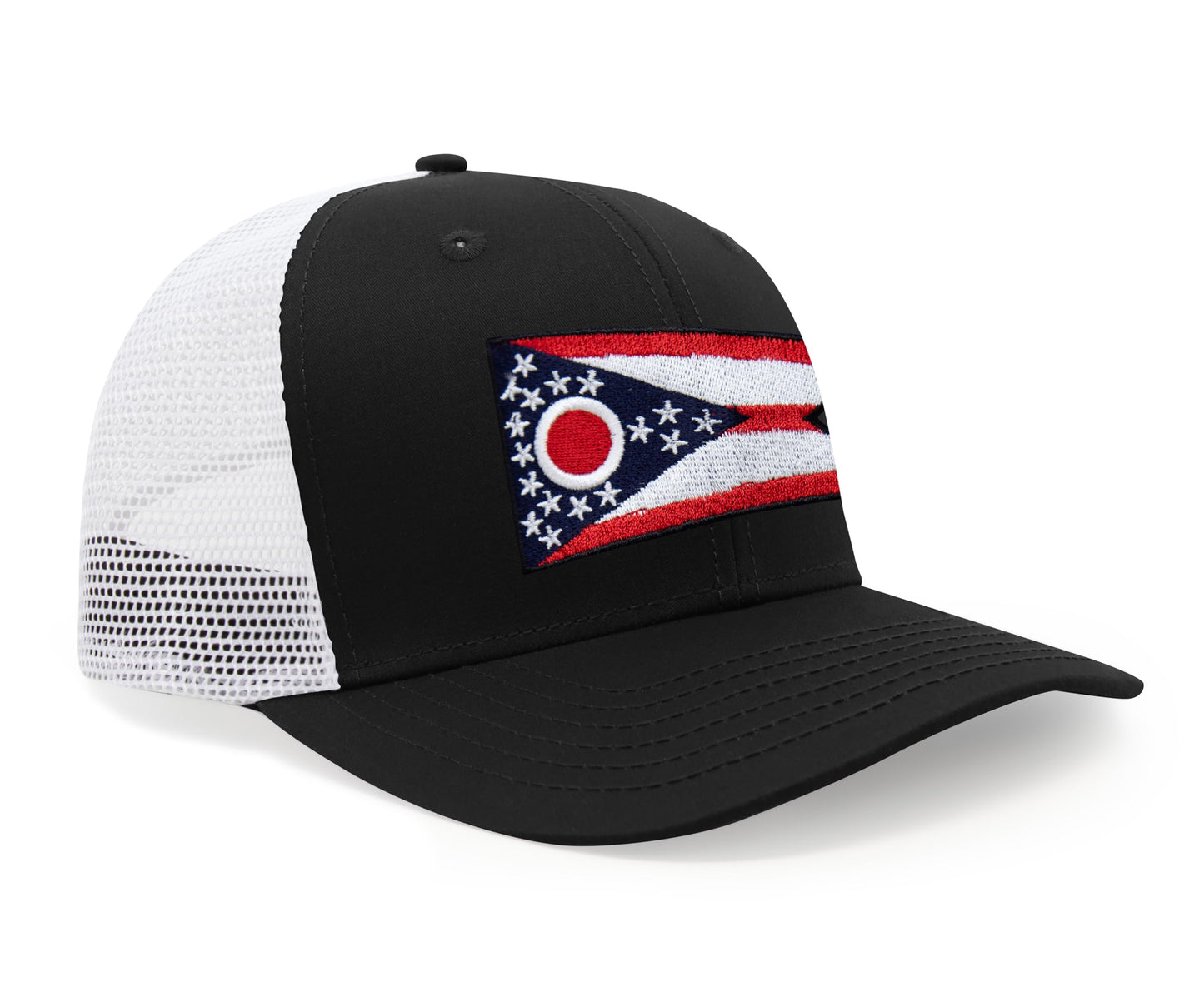 International Tie Premium Ohio - Flag Patch Hat for Men and Women - Snapback Trucker Baseball Cap (Black White)