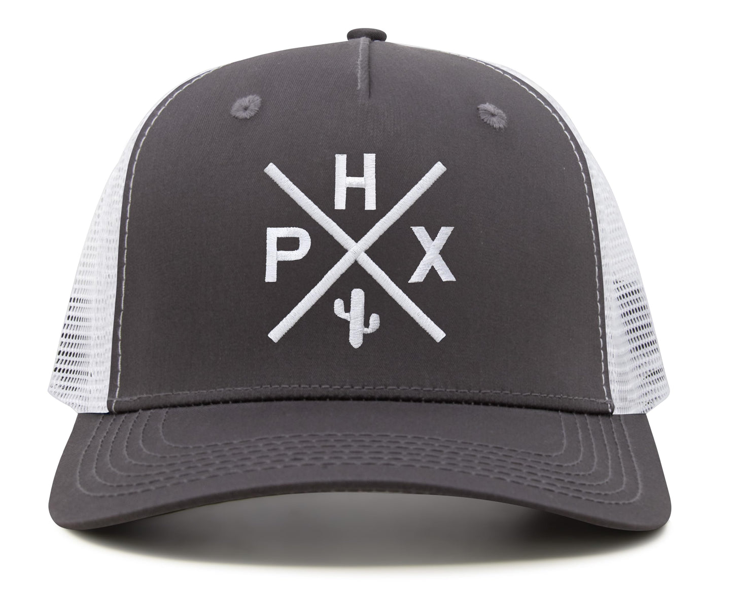 International Tie Phoenix PHX Trucker Hat for Men and Women – Snapback Baseball Cap (Grey/White)