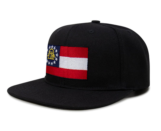 International Tie State Hat for Men and Women, Adjustable Snapback Trucker Baseball Cap with Embroidered Patch (Georgia, Black Flatbill) - International Tie
