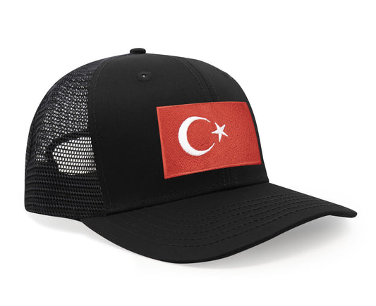 International Tie Country Hat for Men and Women, Adjustable Snapback Trucker Baseball Cap with Embroidered Patch (Turkey, All Black) - International Tie