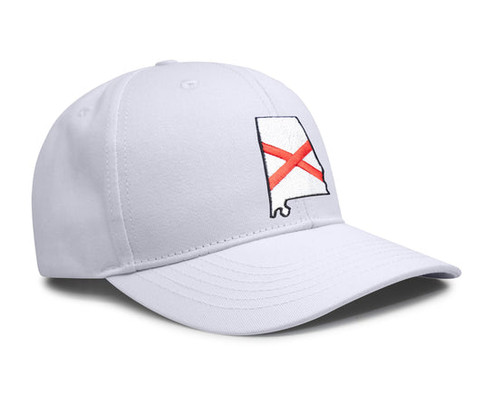 International Tie Stateline Flag Hat for Men and Women - Snapback Trucker Baseball Cap (Alabama, All White)
