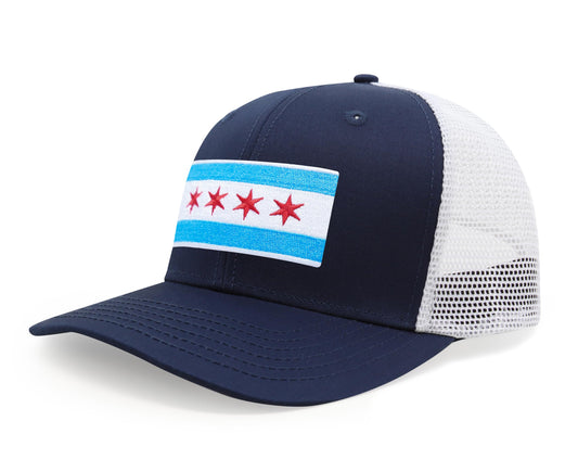 Chicago Flag Hat for Men and Women – Snapback Trucker Baseball Cap by International Tie (Navy White)