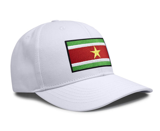 International Tie Country Hat for Men and Women, Adjustable Snapback Trucker Baseball Cap with Embroidered Patch (Suriname, All White) - International Tie