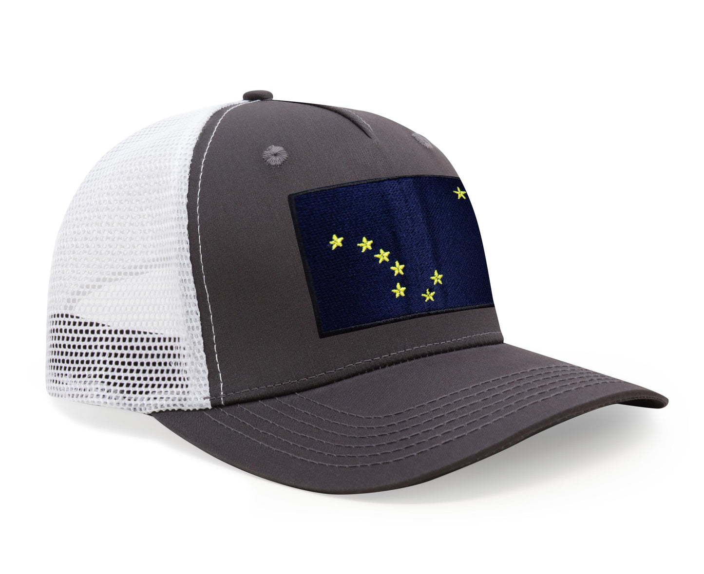 International Tie Premium Alaska Flag Hat for Men and Women - Snapback Trucker Baseball Cap (Grey White)