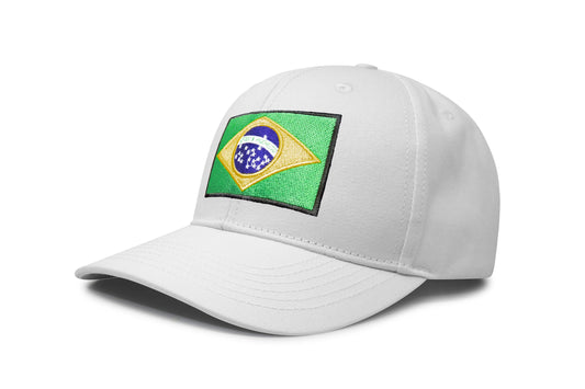 International Tie Country Hat for Men and Women, Adjustable Snapback Trucker Baseball Cap with Embroidered Patch (Brazil, All White)