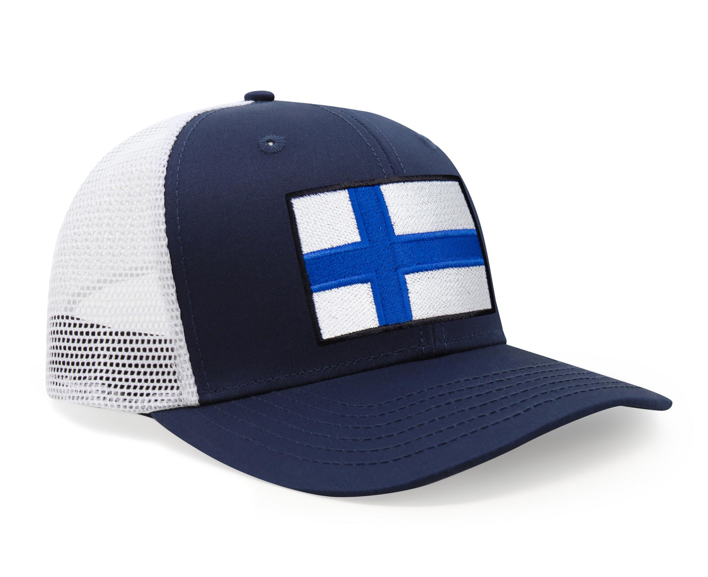 International Tie Premium Finland - Flag Patch Hat for Men and Women - Snapback Trucker Baseball Cap (Navy White)