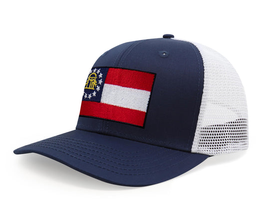 International Tie State Hat for Men and Women, Adjustable Snapback Trucker Baseball Cap with Embroidered Patch (Georgia, Navy White) - International Tie
