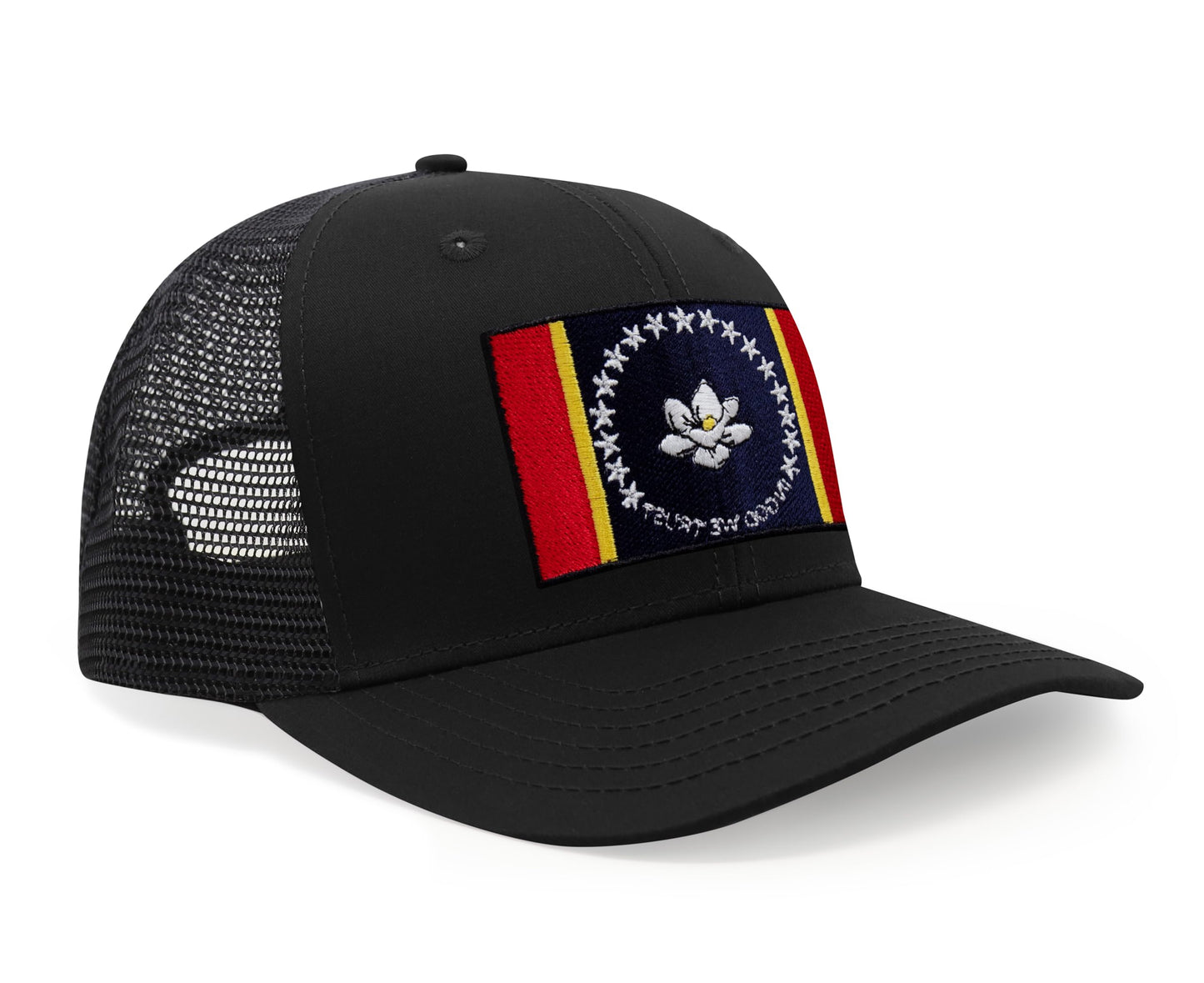 International Tie Mississippi Flag Hat for Men and Women – Snapback Trucker Baseball Cap (All Black)