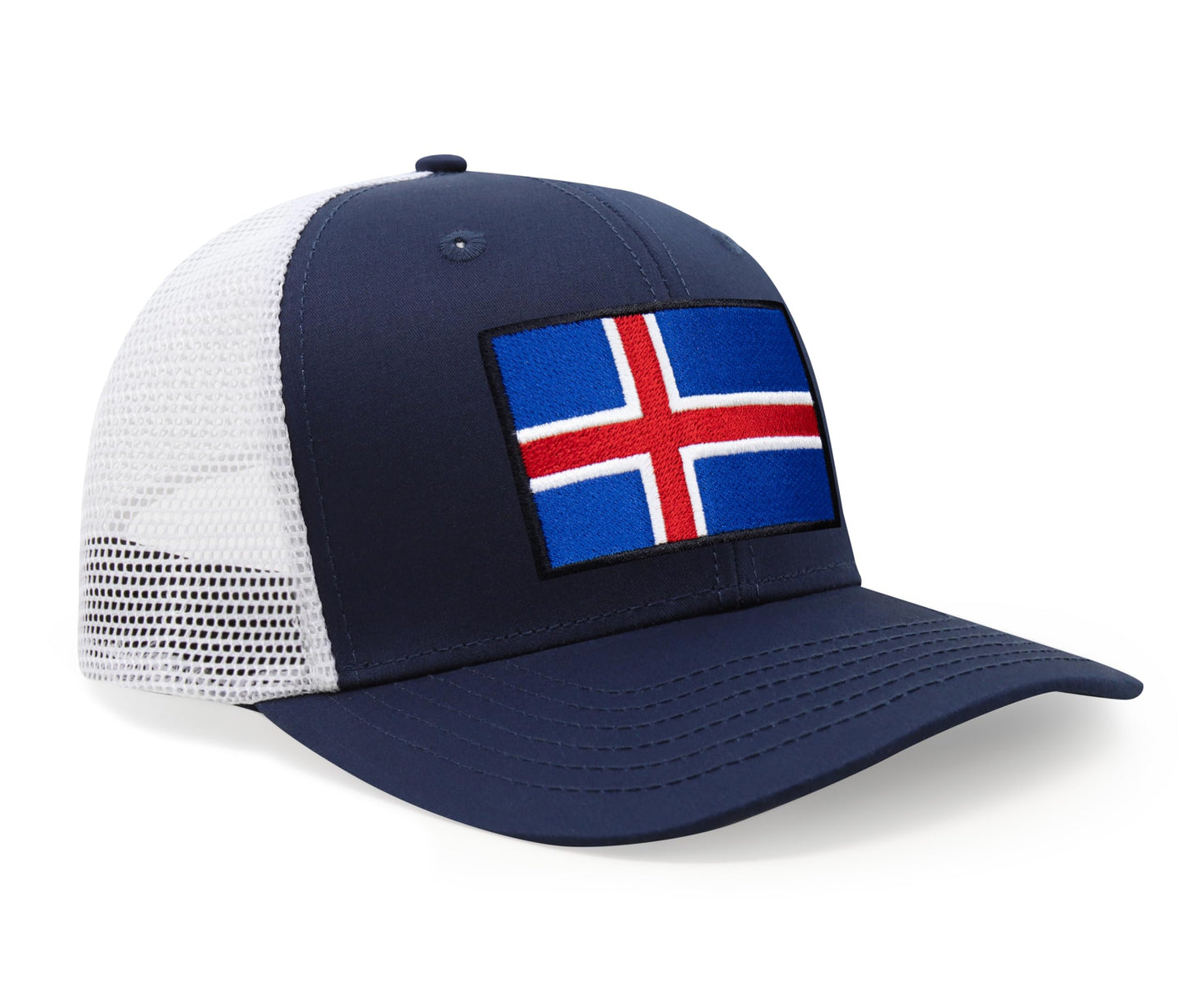 International Tie Iceland Flag Hat for Men and Women - Adjustable Snapback Trucker Baseball Cap (Navy White)
