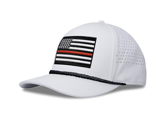 Performance Golf Hat – Adjustable Snapback Trucker Baseball Cap for Men & Women - Jetset Series (Thin Red Line, Arctic White)