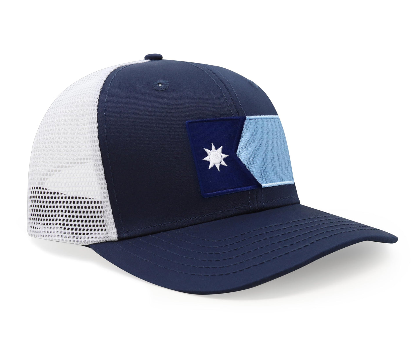 International Tie Premium Minnesota State Flag Hat for Men and Women - Snapback Trucker Baseball Cap (Navy White)