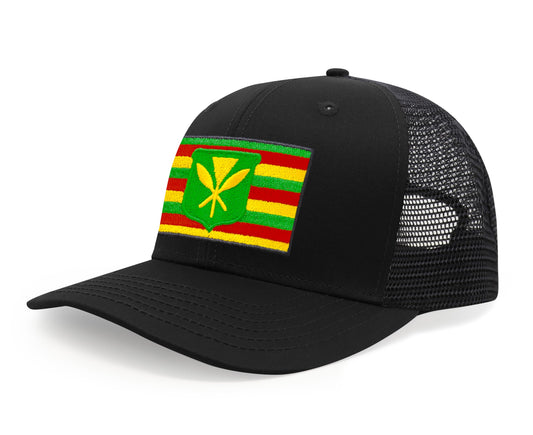 International Tie Kanaka Maoli Hat for Men and Women - Snapback Trucker Baseball Cap (All Black)