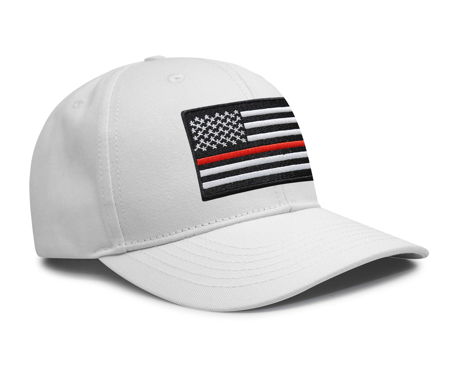 International Tie Thin Red Line Hat for Men and Women - Snapback Trucker Baseball Cap (All White)