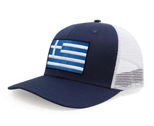 Greece Flag Hat for Men and Women – Snapback Trucker Baseball Cap by International Tie (Navy White) - International Tie