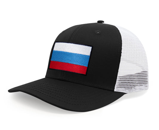 International Tie Russian Flag Hat for Men and Women - Adjustable Snapback Trucker Baseball Cap (Black White) - International Tie