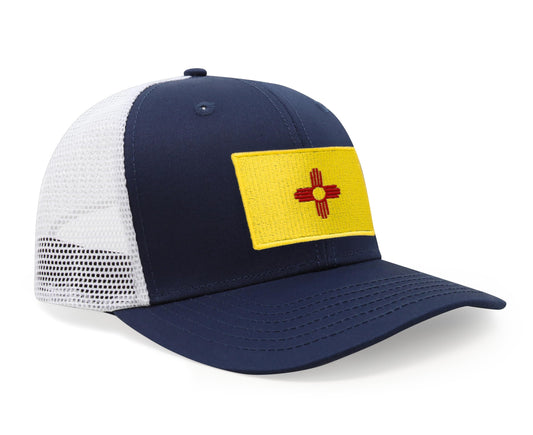 International Tie State Hat for Men and Women, Adjustable Snapback Trucker Baseball Cap with Embroidered Patch (New Mexico, Navy White) - International Tie