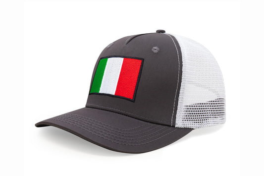 International Tie Country Hat for Men and Women, Adjustable Snapback Trucker Baseball Cap with Embroidered Patch (Italy, Grey White)