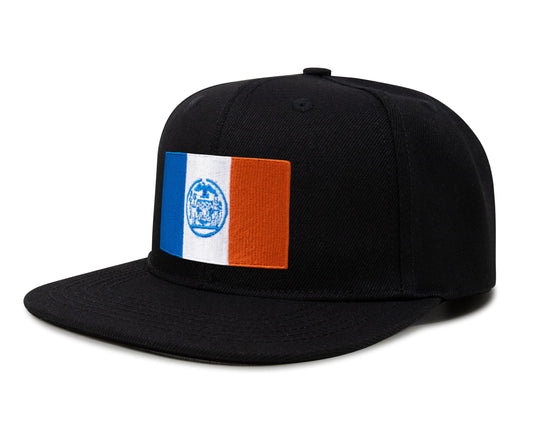 International Tie New York City Flag Hat for Men and Women - Adjustable Snapback Trucker Baseball Cap (Black Flatbill)