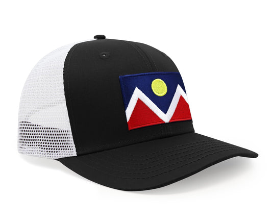International Tie City Hat for Men and Women, Adjustable Snapback Trucker Baseball Cap with Embroidered Patch (Denver, Black White) - International Tie