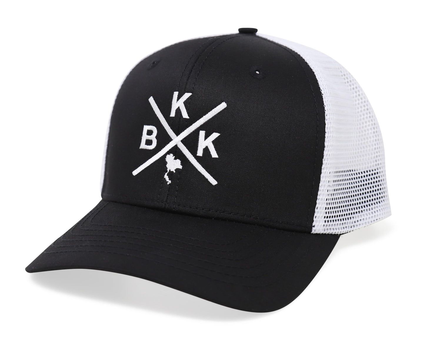 International Tie Bangkok BKK Hat for Men and Women - Snapback Trucker Baseball Cap (Black/White)