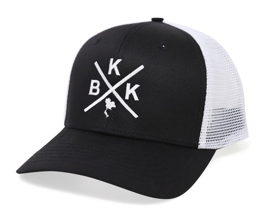 International Tie Bangkok BKK Hat for Men and Women - Snapback Trucker Baseball Cap (Black/White) - International Tie