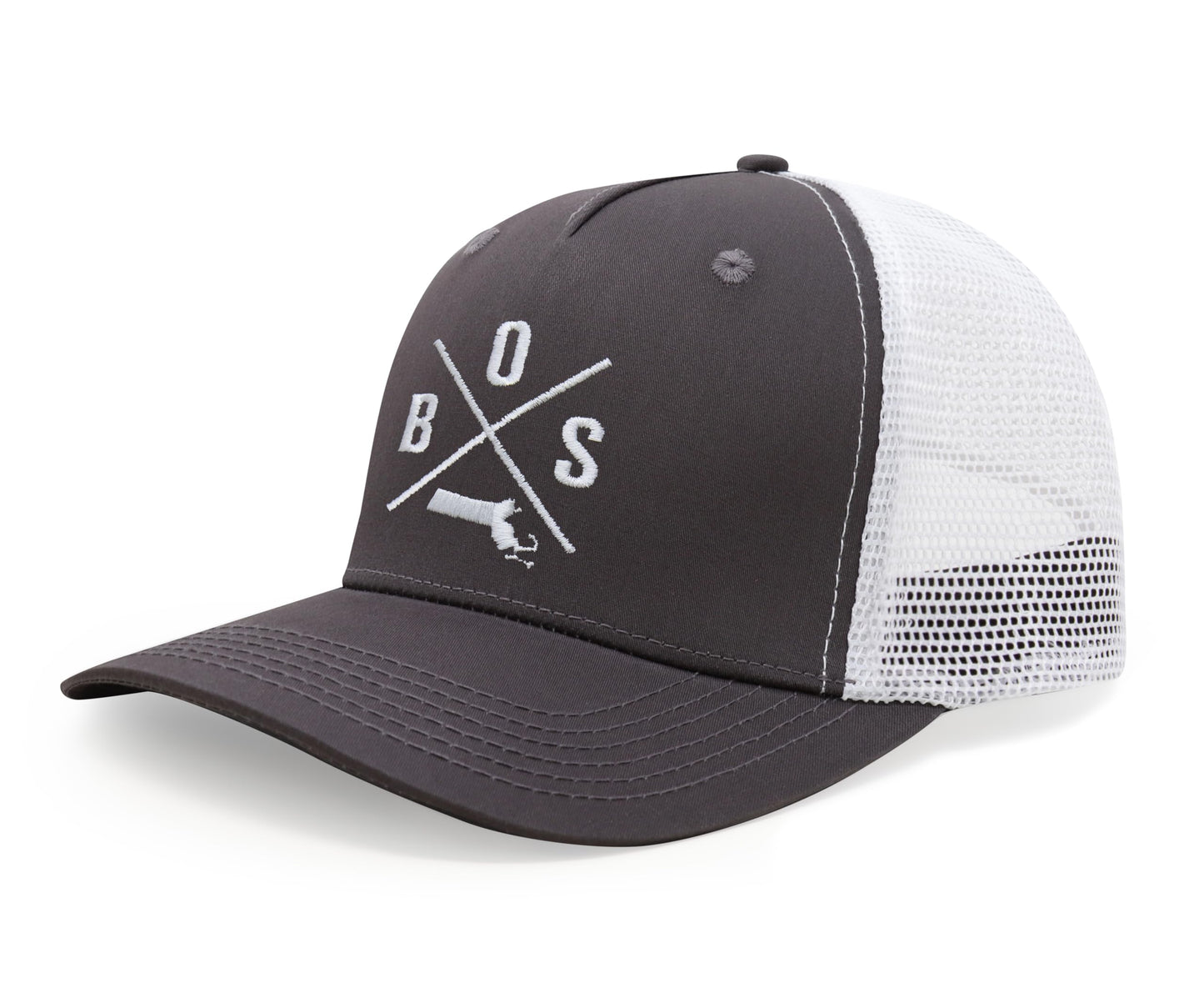 International Tie Premium Boston BOS Hat for Men and Women – Snapback Trucker Baseball Cap (Grey/White)