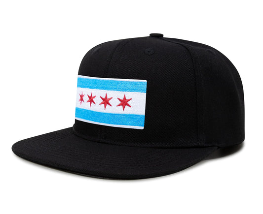 Chicago Flag Hat for Men and Women – Snapback Trucker Baseball Cap by International Tie (Black Flatbill)
