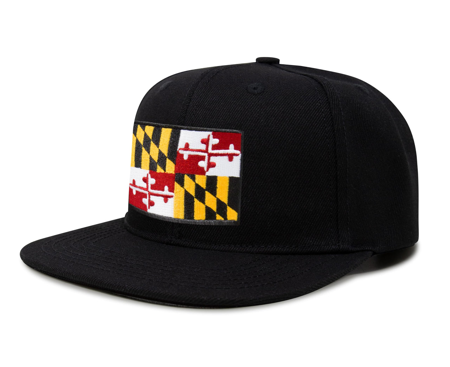 International Tie Maryland Flag Hat for Men - Adjustable Snapback Baseball Trucker Cap (Black Flatbill)