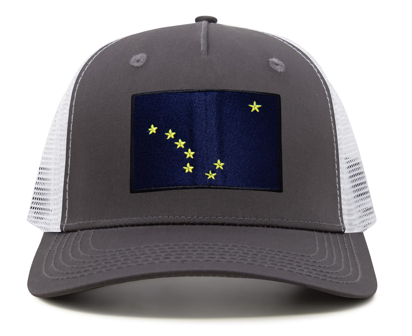 International Tie Premium Alaska Flag Hat for Men and Women - Snapback Trucker Baseball Cap (Grey White)